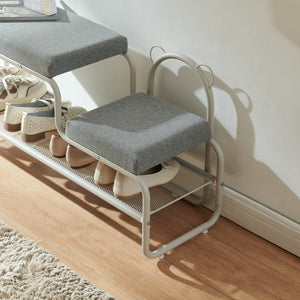 Ławka na buty z taboretem dziecięcym Jässaatka stal 100x32x46 cm szary [en.casa]