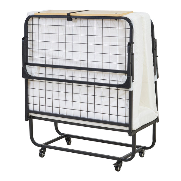 Metalowe łóżko składane Lustendi z materacem 200x90cm czarny/dąb [en.casa]