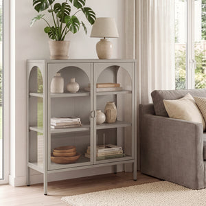 Witryna-komoda Klippestad stal 95x80x35 cm kolor wielbłądzi [en.casa]