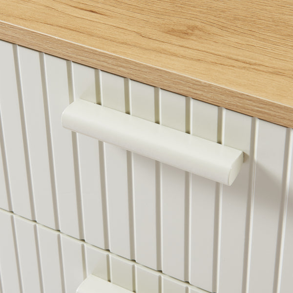 Stolik nocny Ferrersp z 2 szufladami 50x40x40 cm dąb optyka/piaskowy kolor [en.casa]