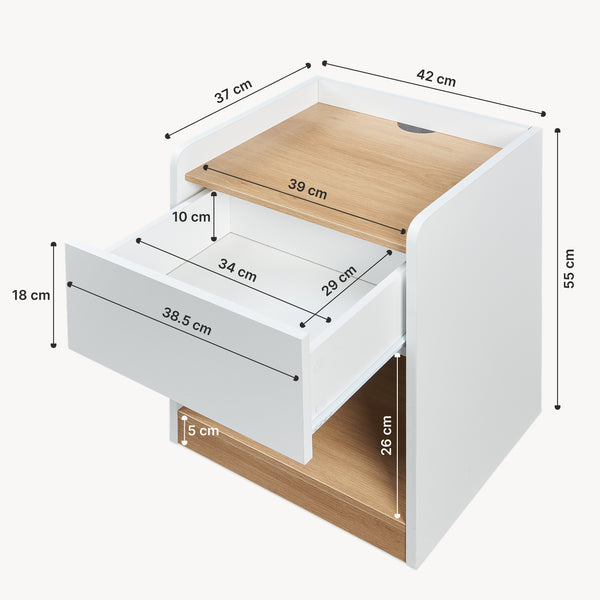 Stolik nocny Kuorshare 55x42x37 cm biały/dąb [en.casa]