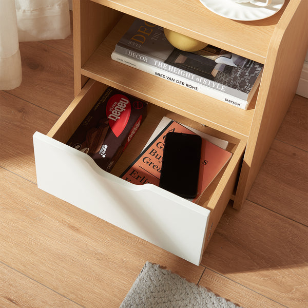 Stolik nocny Bordkak 45x36x34 cm dąb optyczny/biały [en.casa]