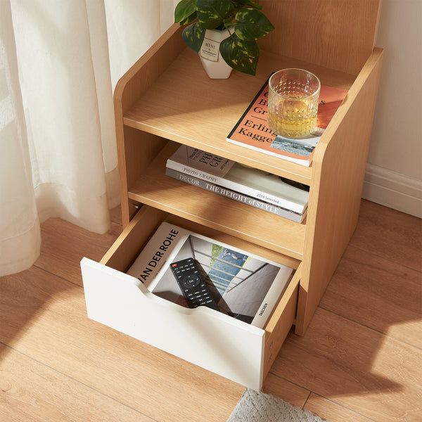 Stolik nocny Bordkak z półką 75x35x30 cm dąb optyczny/biały [en.casa]