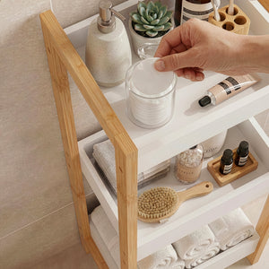 Regał łazienkowy Anun z 3 półkami 75x28x20 cm bambus naturalny/biały [en.casa]