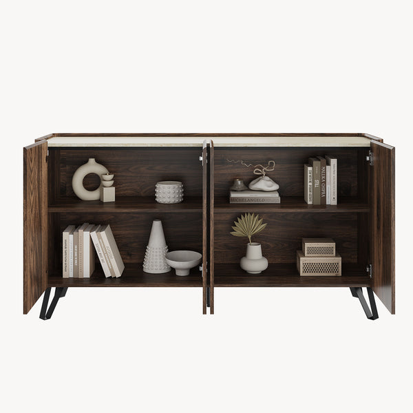Sideboard Trorlon 160x40x83 cm orzech włoski/trawertyn [en.casa]