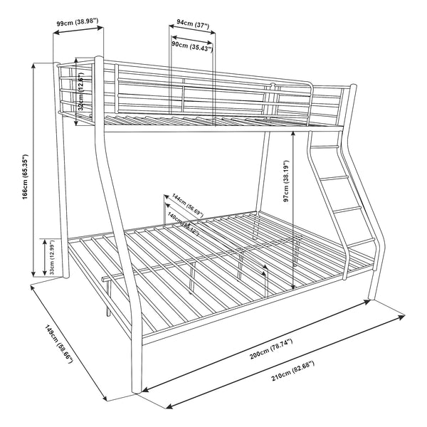 Sortland 200x140/90 cm metalowe łóżko piętrowe z materacem [neu.haus]