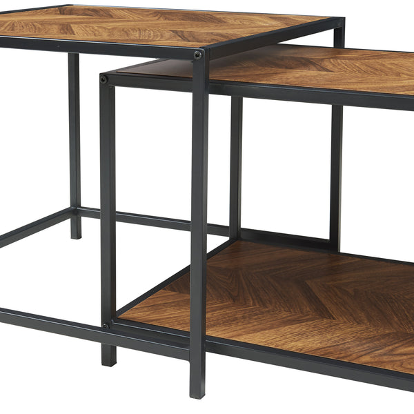 2-częściowy stolik kawowy Kurghore, czarny/dębowy, ciemny [en.casa]