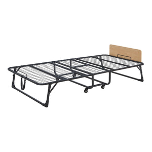 Metalowe łóżko składane Lustendi z materacem 200x90cm czarny/dąb [en.casa]