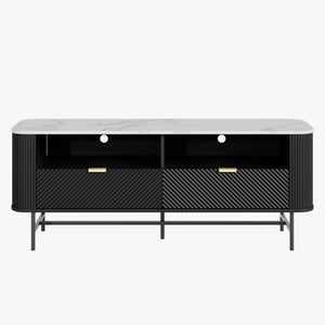 TV-Lowboard Olvehok 140x40x55 cm Czarny/efekt marmuru, biały [en.casa]
