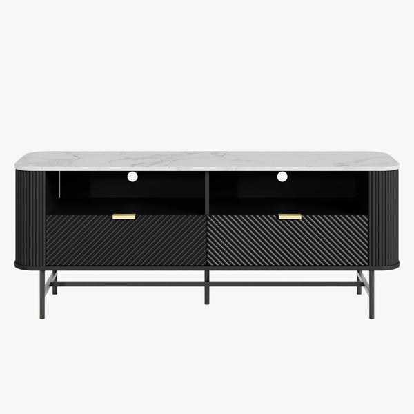 TV-Lowboard Olvehok 140x40x55 cm Czarny/efekt marmuru, biały [en.casa]