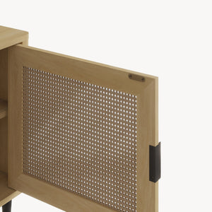 Szafka RTV Lukhomso 152x40x54 cm w optyce dębu/optyce rattanu [en.casa]