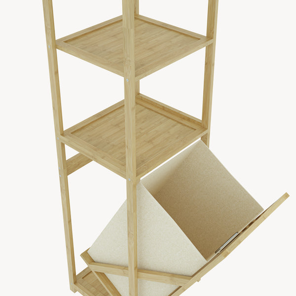 Regał łazienkowy z koszem na pranie Anun 130x36x33 cm bambus kolor drewna [en.casa]