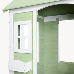 Domek dla dzieci Kuoldsvin z drewna jodłowego 144x102x90 cm Zielony/Biały [en.casa]