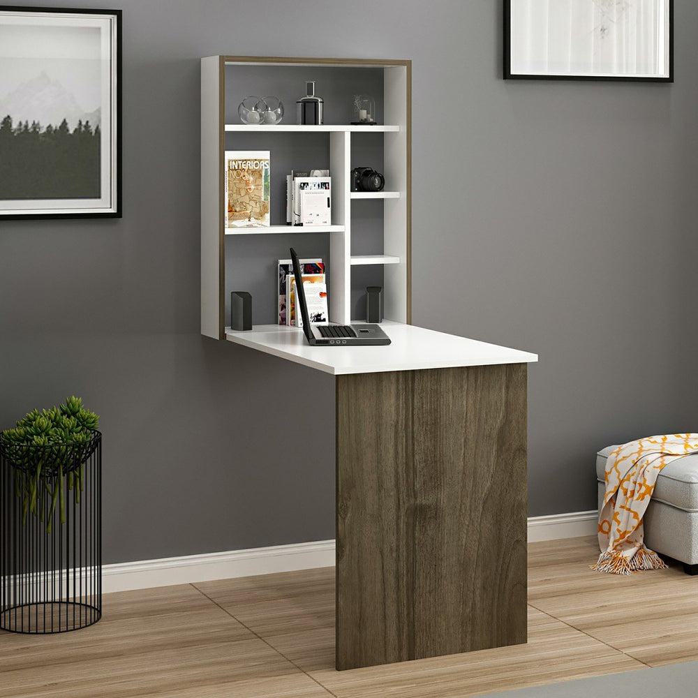 Ausklappbarer Tisch Greve Weiß / Walnussoptik [en.casa] - premiumXL