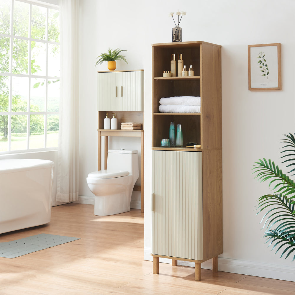 Szafka wysoka Ferrersp 160x42x35 cm dąb/kolory piaskowe [en.casa]