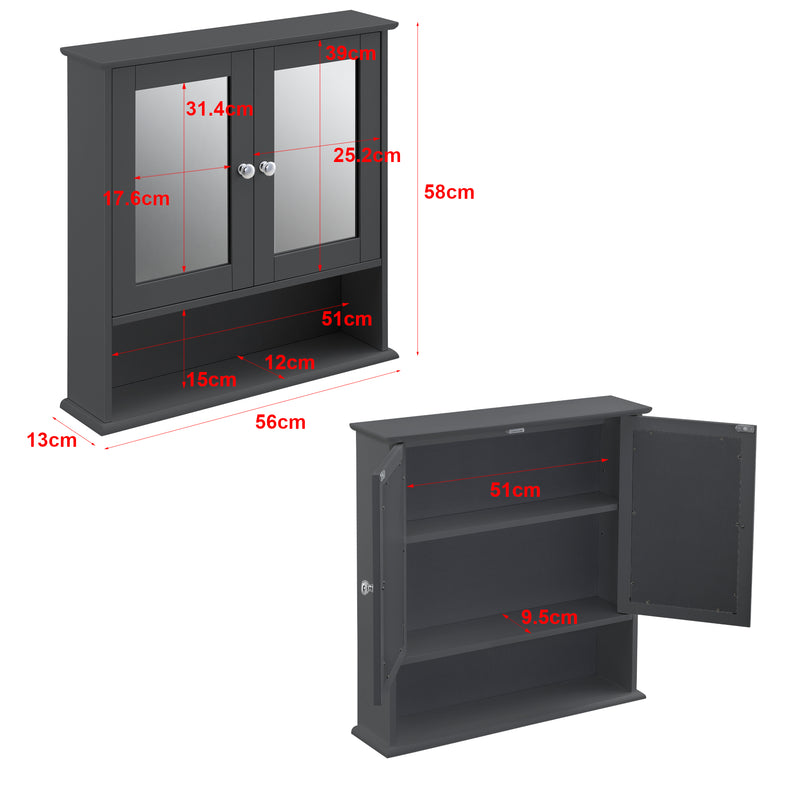 Szkic wymiarowy Szafka łazienkowa Linz 58x56x13 cm z lustrem w różnych kolorach Kolory MDF en.casa