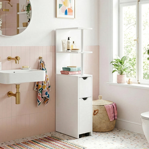 Regał niszowy z wysuwem na rolkach Fadeskimma 113x19x45 cm Biały [en.casa]