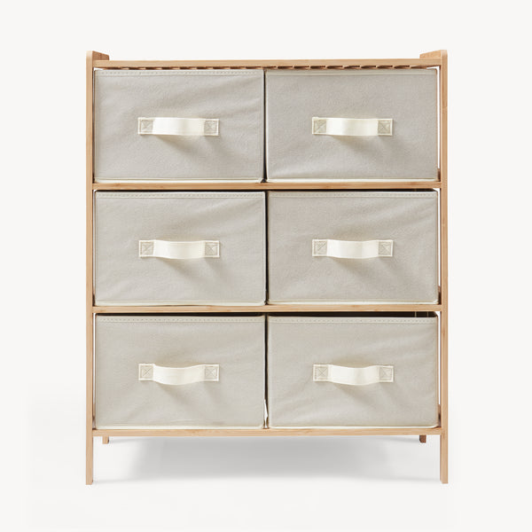 Komoda Maldon z materiałowymi szufladami natura/beż [en.casa]