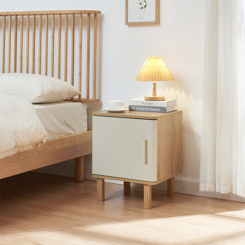 Szafka nocna Ferrersp z drzwiami 50x40x40 cm dąb optyka/piaskowy [en.casa]