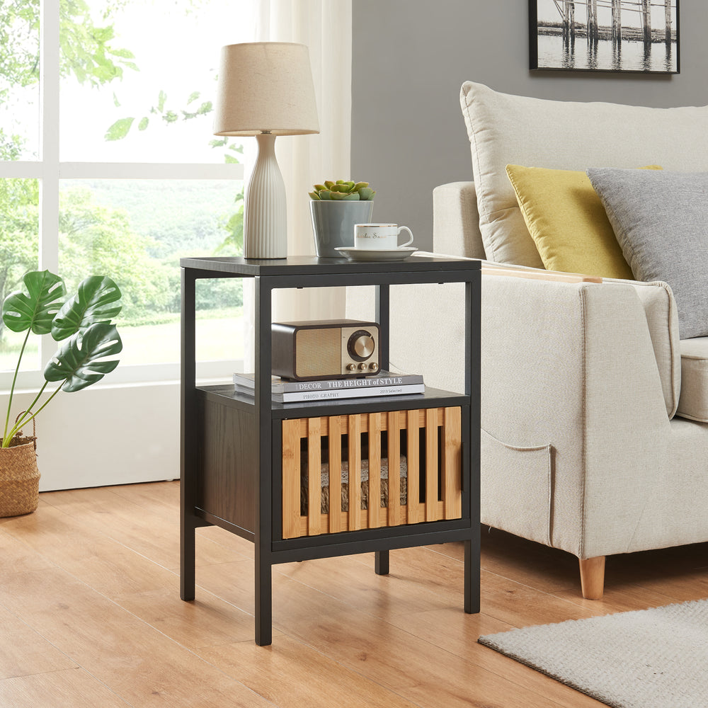 Nachttisch Luniehti 58x40x33 cm Schwarz/Natur [en.casa] - premiumXL