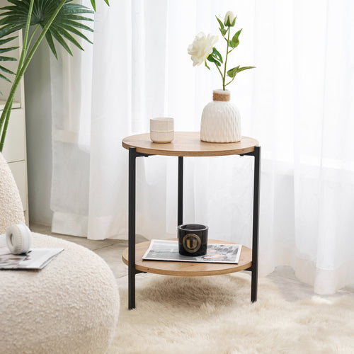 Beistelltisch Kuopio 50xØ40cm Schwarz/Holzoptik [en.casa] - premiumXL