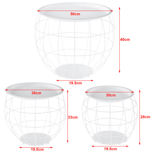 3-częściowy zestaw stolików bocznych Neman z metalu w różnych rozmiarach i kolorach en.casa