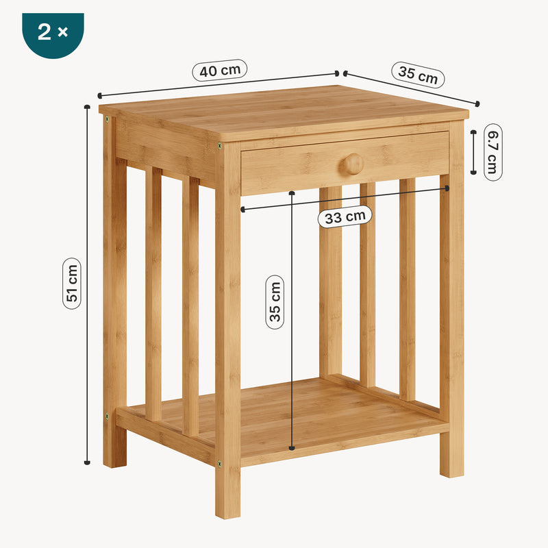 Szkic wymiarowy Stolik boczny Ranua bamboo nature [en.casa]