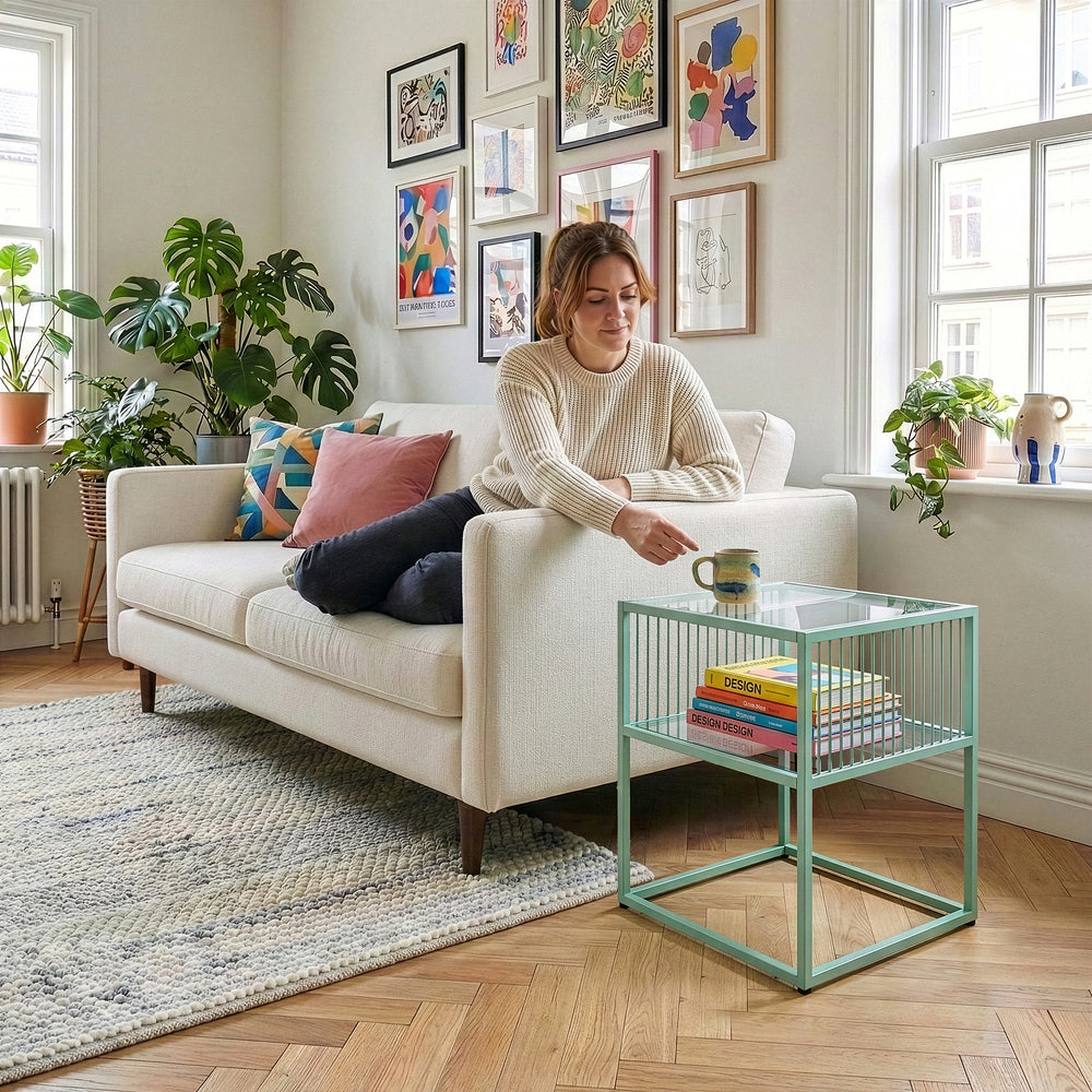 Stolik boczny Tronevn ze szklanym blatem [en.casa]