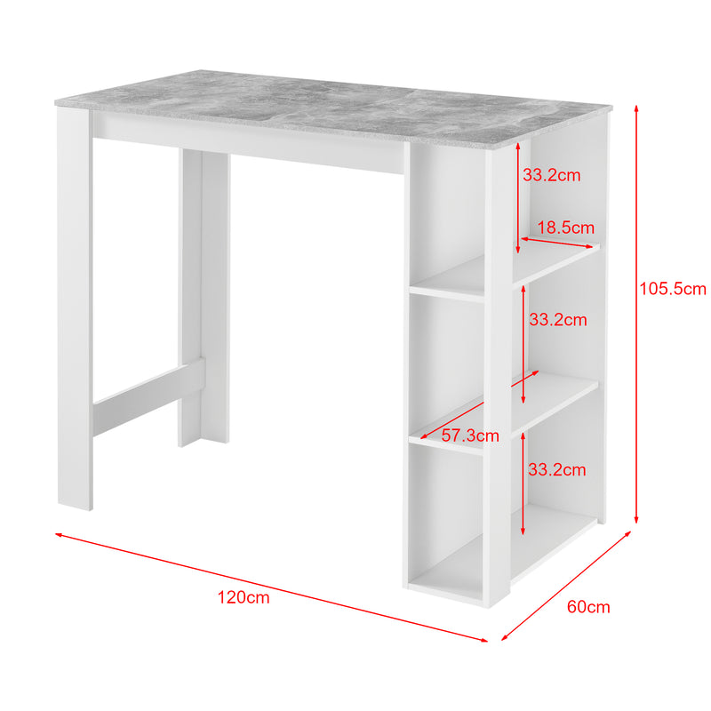 Szkic wymiarowy Stół barowy Danderyd 120x60x106 cm z 3 schowkami [en.casa]