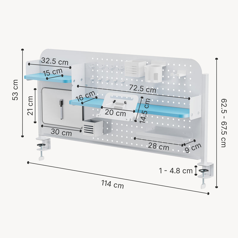 Szkic wymiarowy Organizer na biurko Sauda 114x68 cm stalowy [en.casa]