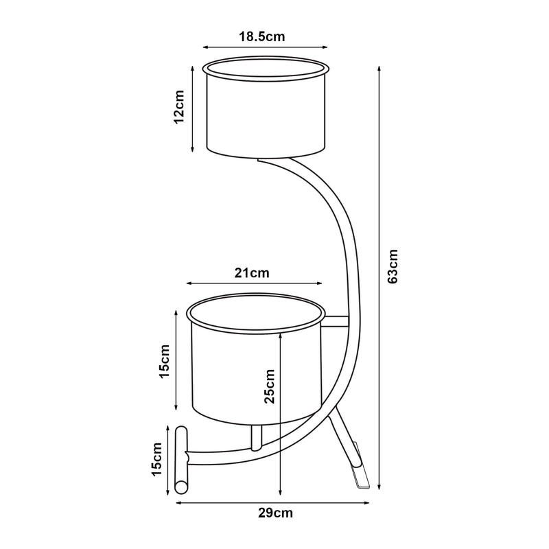 Szkic wymiarowy Stojak na kwiaty Almelo 63x29x21cm metal [en.casa]