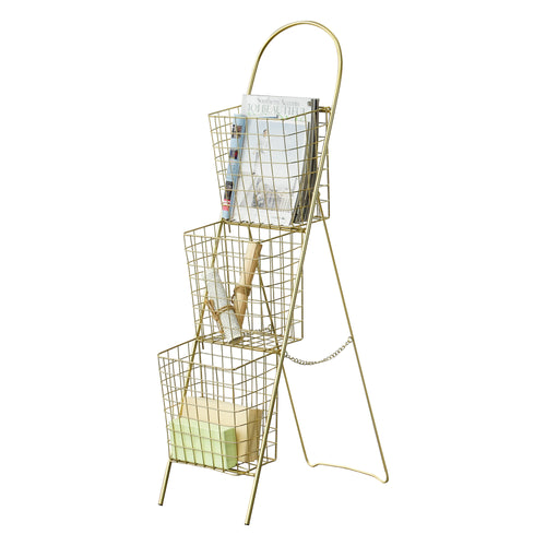 Drabina dekoracyjna z metalowymi koszami metal mosiądz 107x27x55cm en.casa