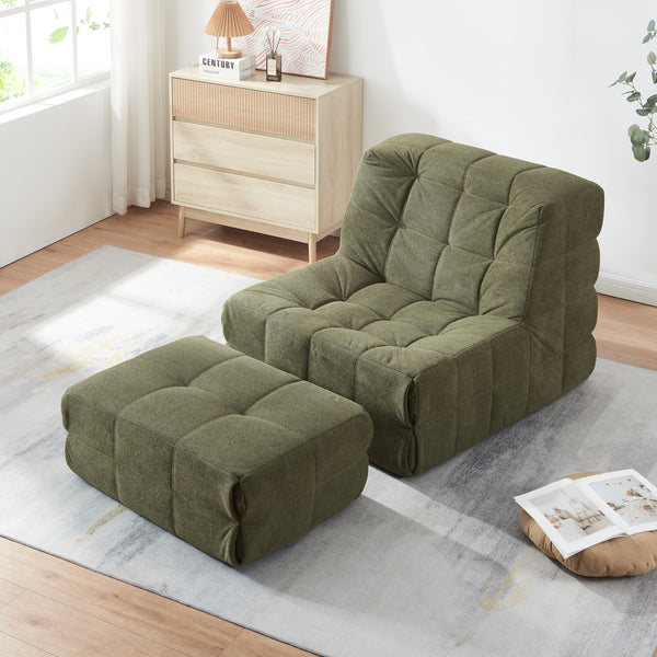 Fotel podłogowy z podnóżkiem Koskyvn textile [en.casa]