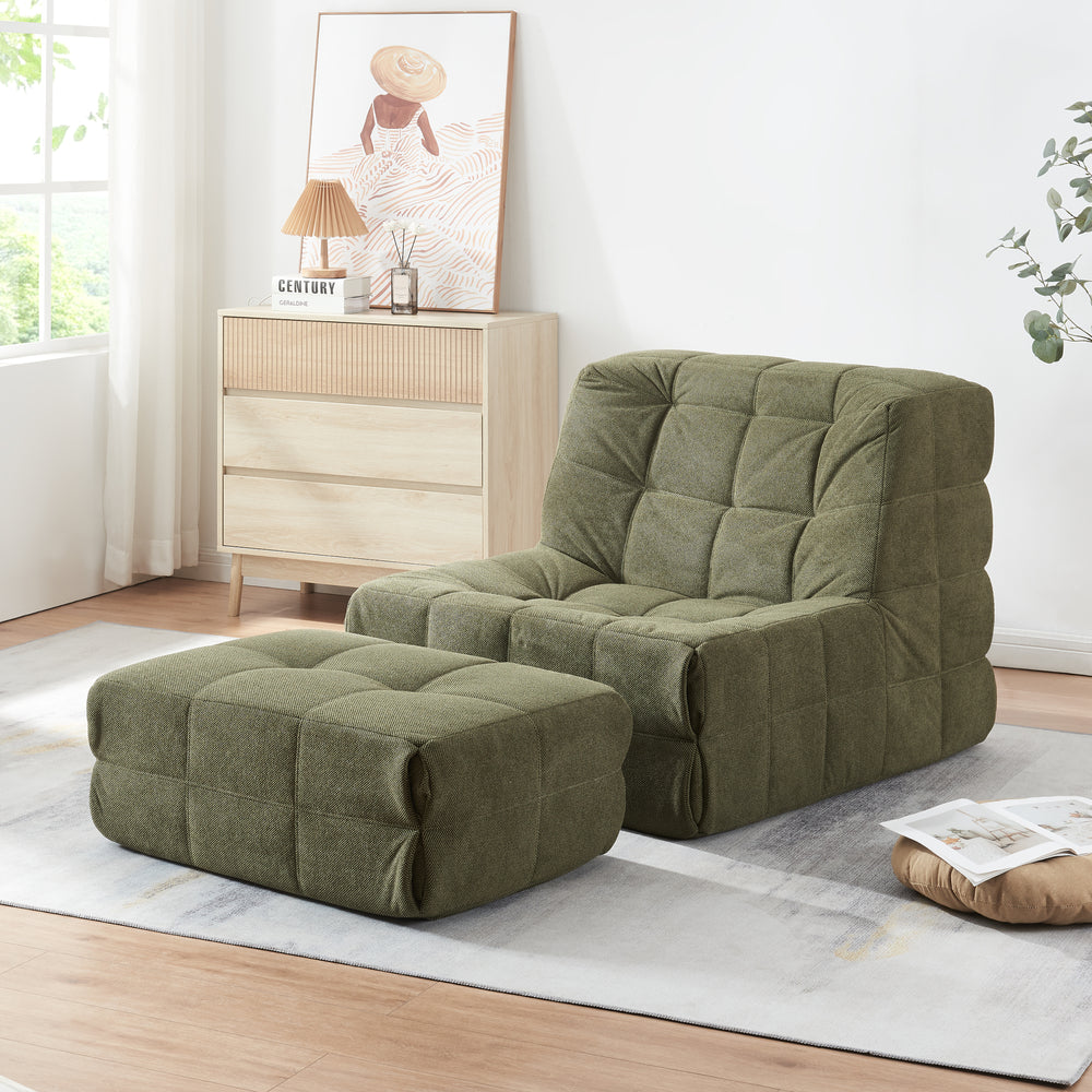 Fotel podłogowy z podnóżkiem Koskyvn textile [en.casa]