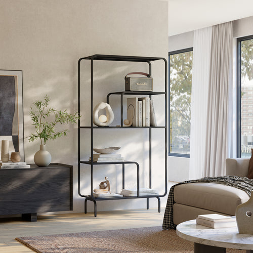 Regał na książki Færder stal 145x76x33 cm czarny [en.casa]