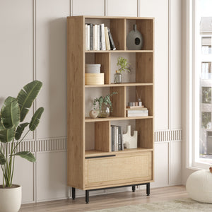 Bücherregal Kvænangen 176x84x30 cm Eichenoptik/Rattanoptik [en.casa] - premiumXL