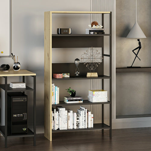 Regał Herlev z 4 półkami Artisan dąb / czarny [en.casa]