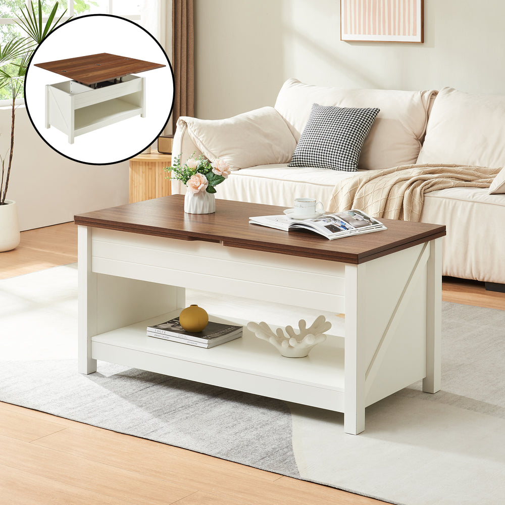 Couchtisch Kasama mit Hebeplatte und Stauraum 110x55x54 cm Walnussoptik/Weiß [en.casa] - premiumXL