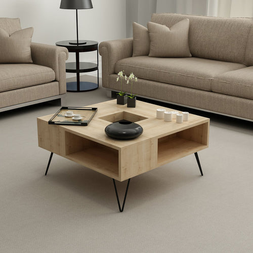 Stolik kawowy Gråsten z półkami Saphir dąb / czarny [en.casa]