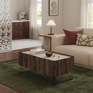 Stolik kawowy Trorlon 100x50x40 cm w optyce orzecha/trawertynu [en.casa]