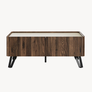 Stolik kawowy Trorlon 100x50x40 cm w optyce orzecha/trawertynu [en.casa]