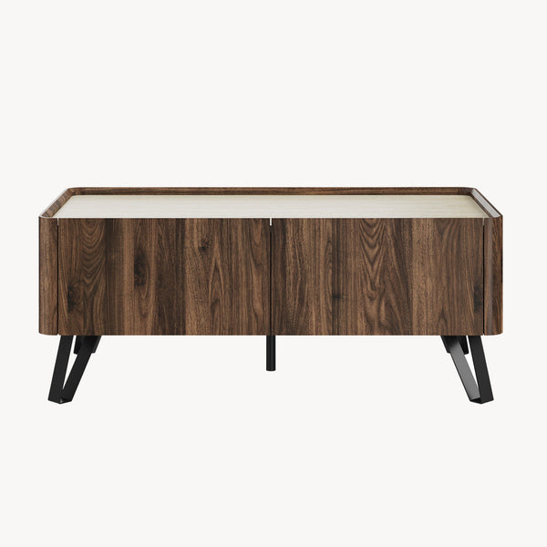 Stolik kawowy Trorlon 100x50x40 cm w optyce orzecha/trawertynu [en.casa]