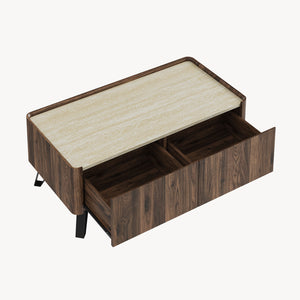 Stolik kawowy Trorlon 100x50x40 cm w optyce orzecha/trawertynu [en.casa]