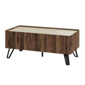 Stolik kawowy Trorlon 100x50x40 cm w optyce orzecha/trawertynu [en.casa]