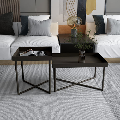 Zestaw stolików Heinola stoliki kawowe w zestawie 2 szt. stal czarna [en.casa] - premiumXL