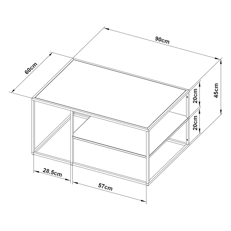 Szkic wymiarowy Stolik kawowy Solund 90x60x45 cm [en.casa]