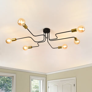 Lampa sufitowa Carlisle Industrial 6 x E27 Czarny/Mosiężny [lux.pro]