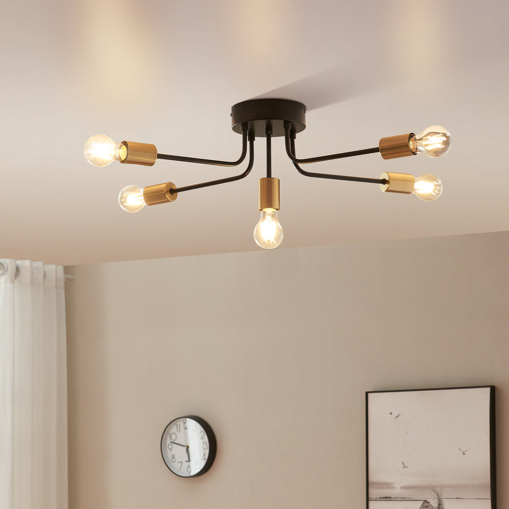 Deckenleuchte Benfleet 5 x E27 Schwarz/Messingfarben [lux.pro] - premiumXL