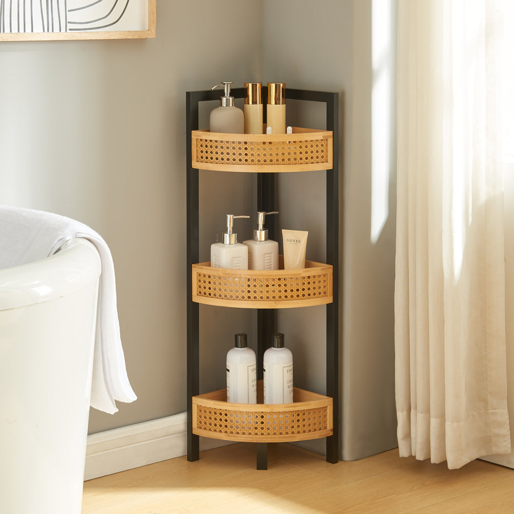 Eckregal Tervola 80x23x23 cm Schwarz/Bambus [en.casa] - premiumXL