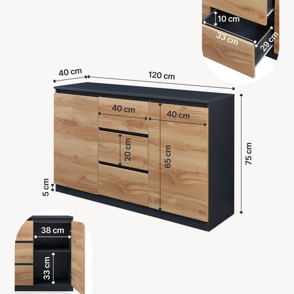 Kredens Kyr czarny/dąb rustykalny [en.casa]
